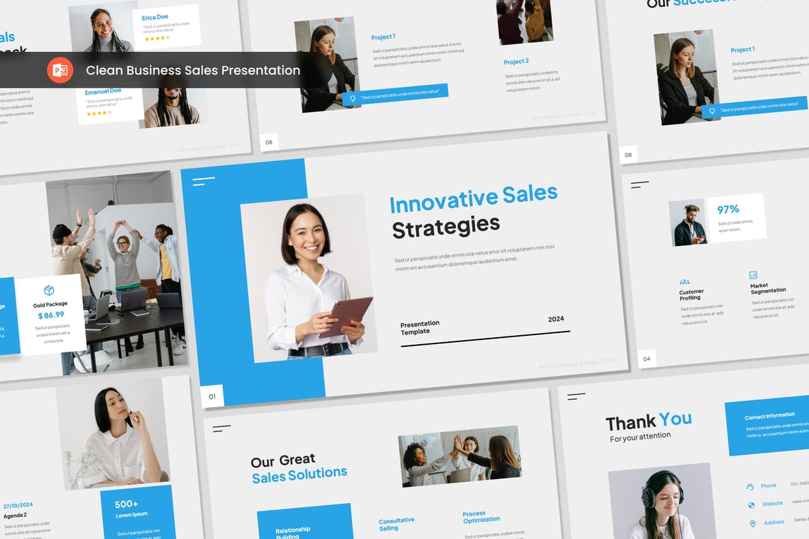 Template PowerPoint Presentasi Penjualan Bisnis yang Bersih dan Modern