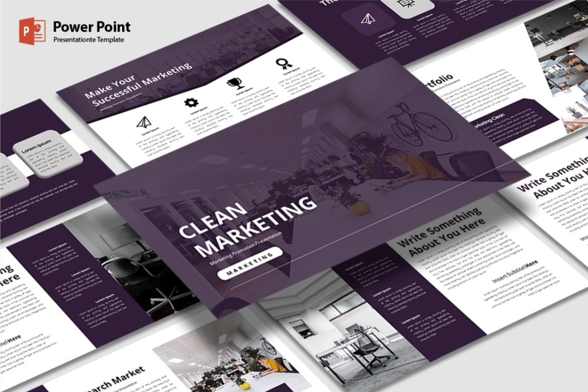 Template PowerPoint Pemasaran Bersih yang Menarik