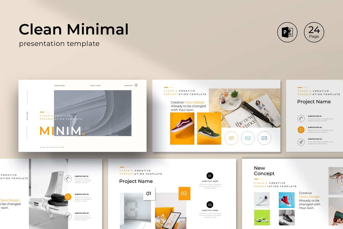 Template Presentasi PowerPoint Minimalis Kuning Putih yang Elegan
