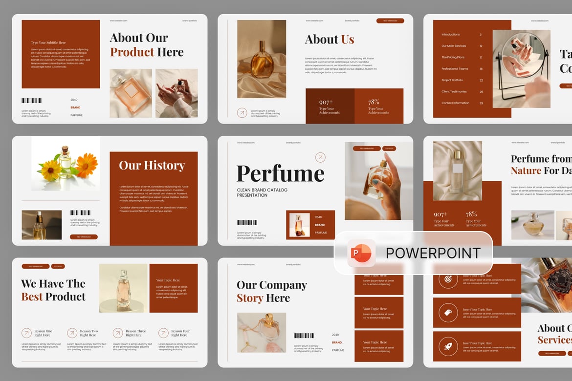 Template PowerPoint Katalog Merek Parfum yang Bersih dan Menarik