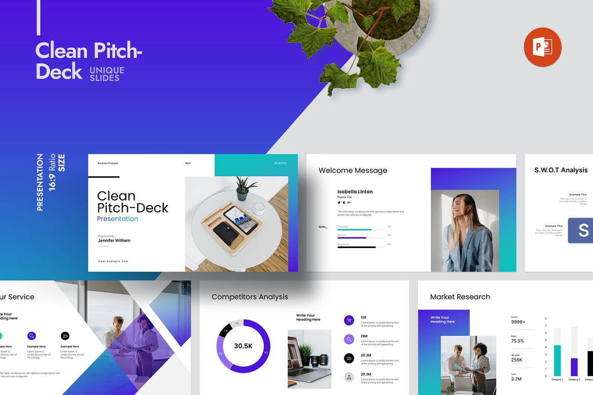 Template PowerPoint Pitch Deck Bersih dan Minimalis