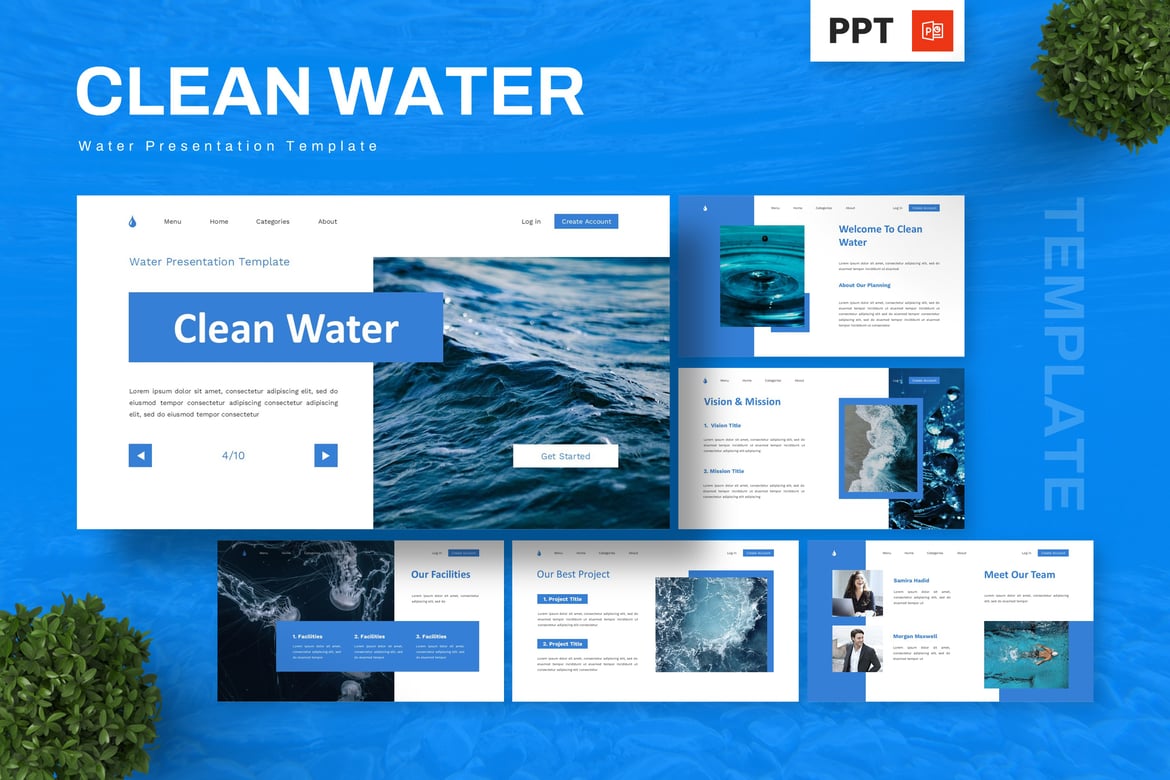 Template Presentasi Powerpoint Air Bersih yang Menyegarkan