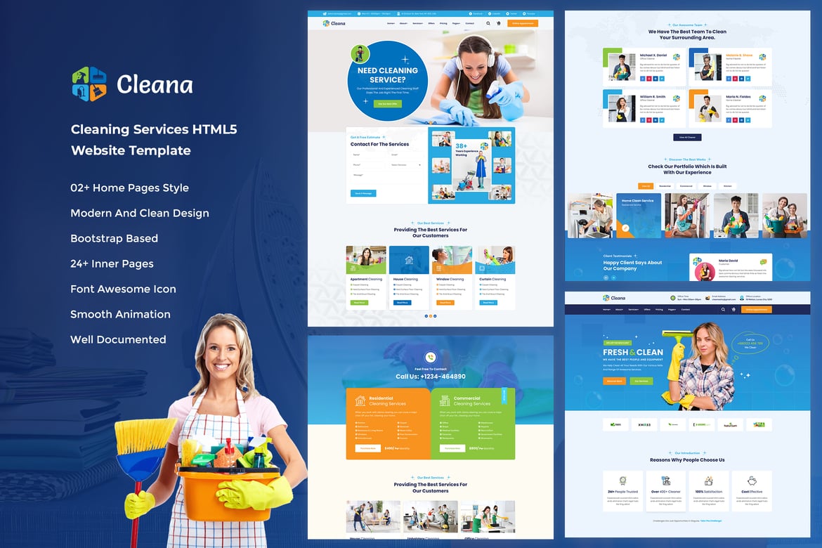 Cleana - Template Website Layanan Kebersihan HTML5 yang Menarik