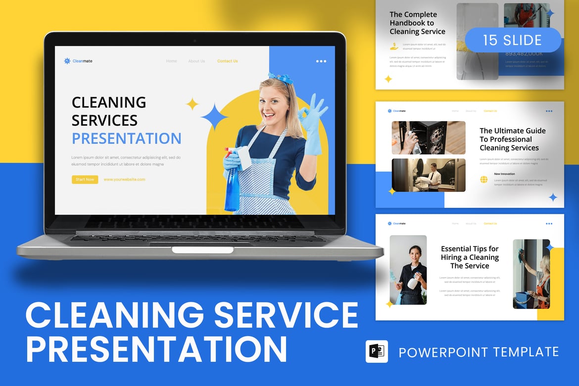 Template Presentasi PowerPoint Layanan Kebersihan yang Menarik