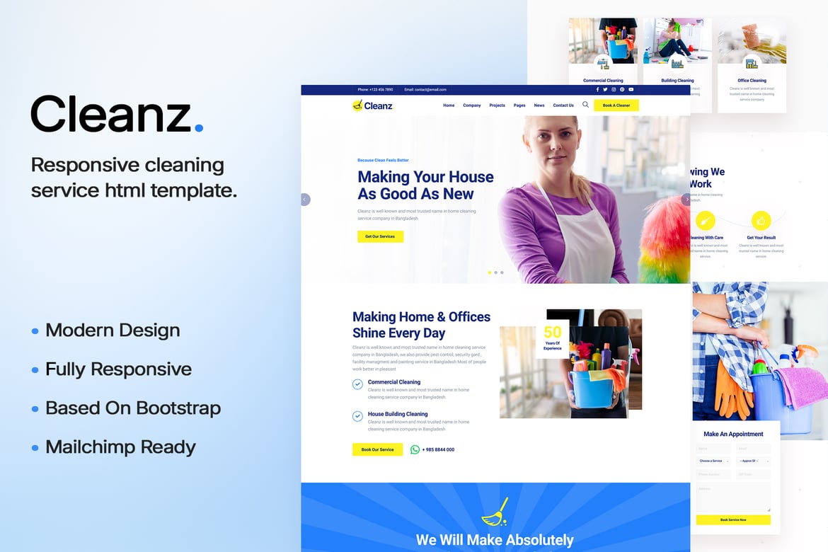 Cleanz | Template Website Layanan Kebersihan yang Premium