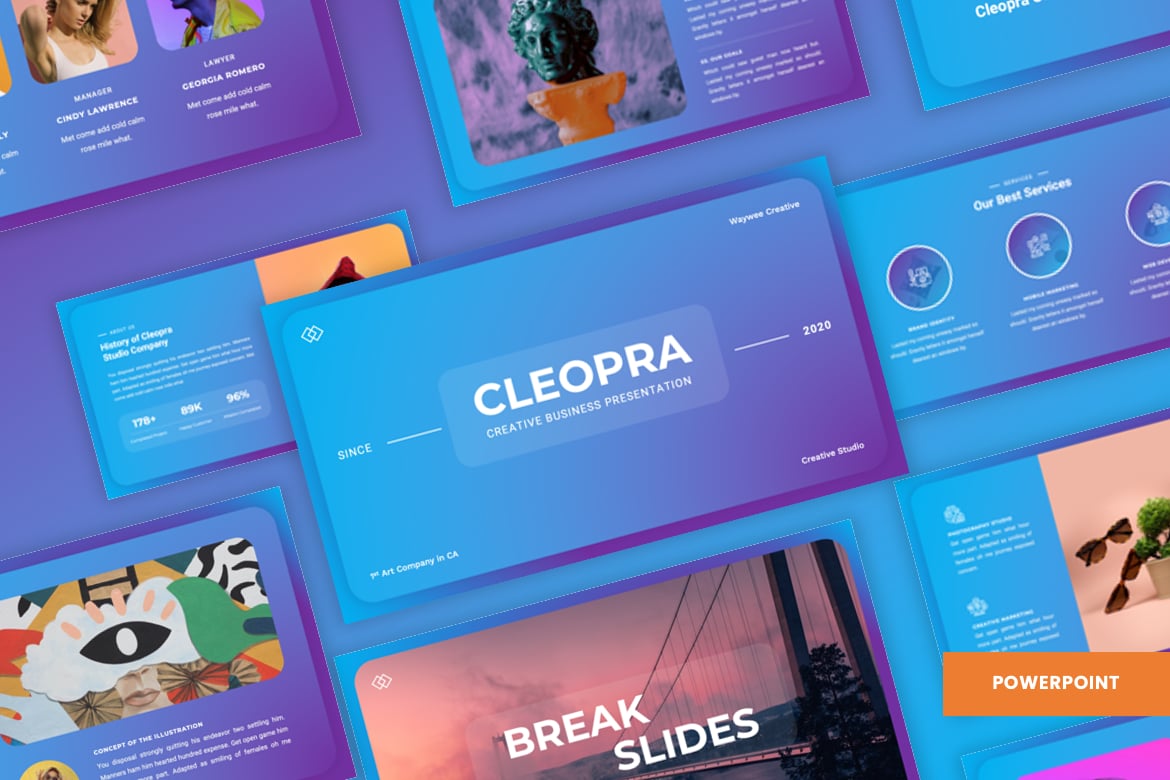 Template PowerPoint Kreatif Cleopra untuk Presentasi Bisnis