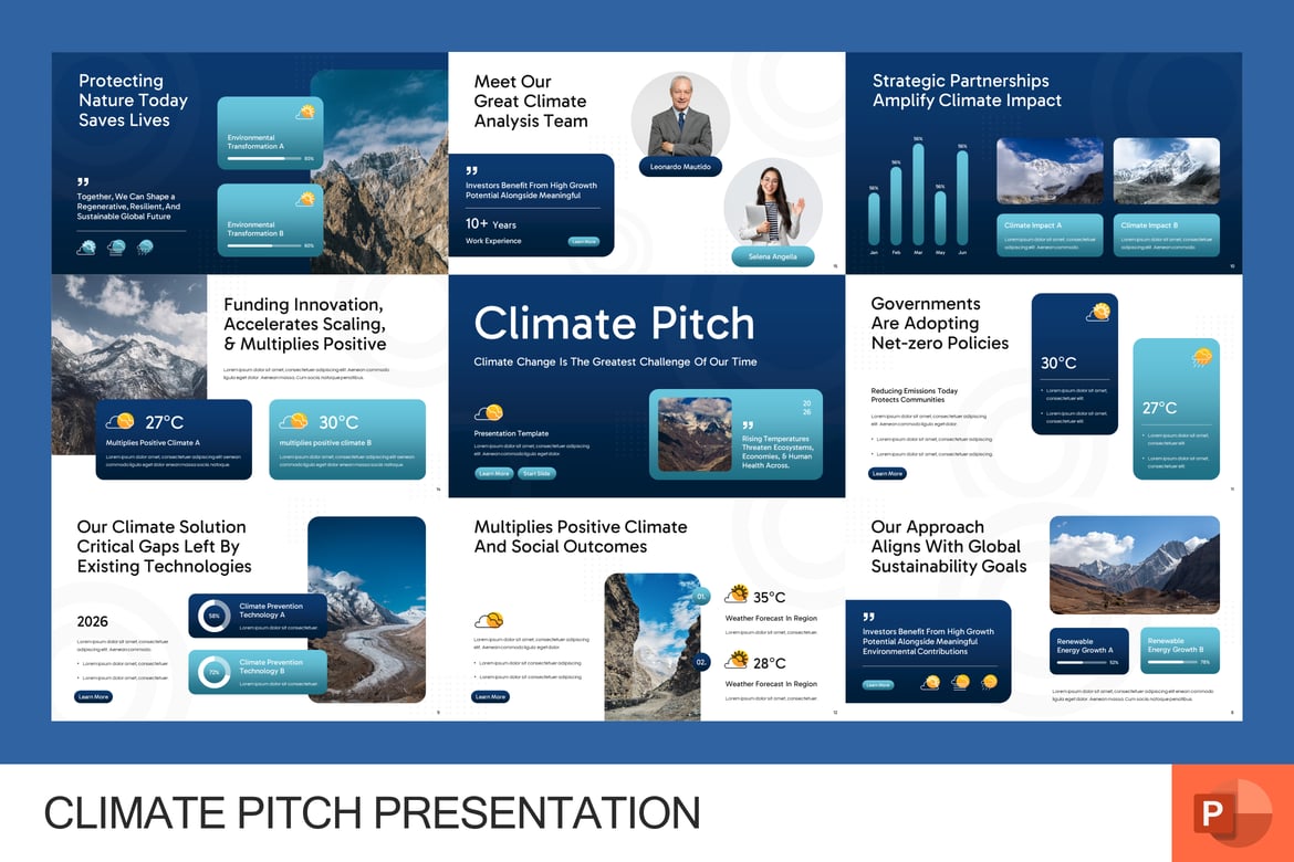 Template PowerPoint Presentasi Perubahan Iklim yang Mempesona