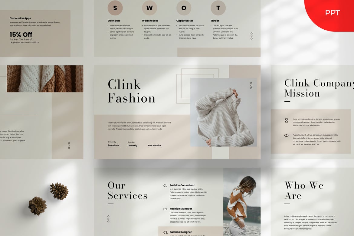 Template Presentasi PowerPoint Clink Fashion yang Modern dan Kreatif
