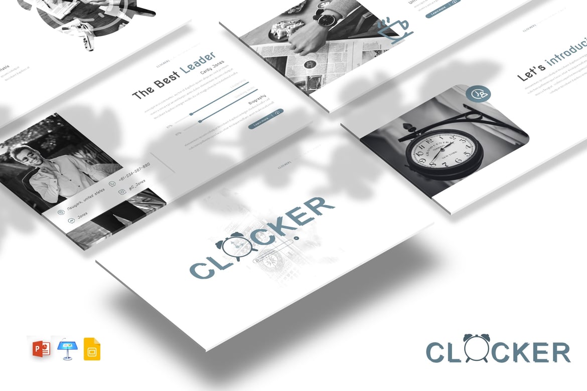 Template Presentasi Clocker - PowerPoint / Google Slides / Keynote yang Modern dan Bersih