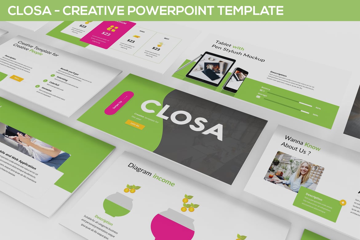 Closa - Template Powerpoint Kreatif yang Menarik