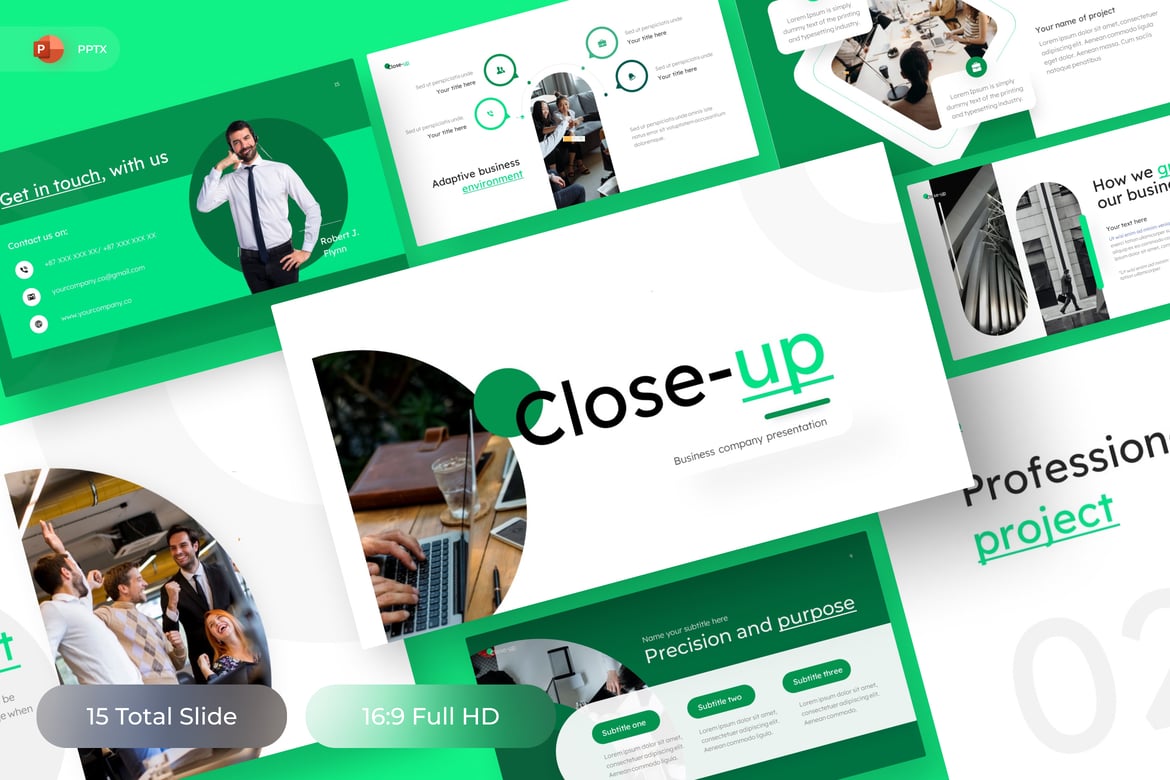 Template Presentasi Bisnis Close-up yang Menarik dan Profesional