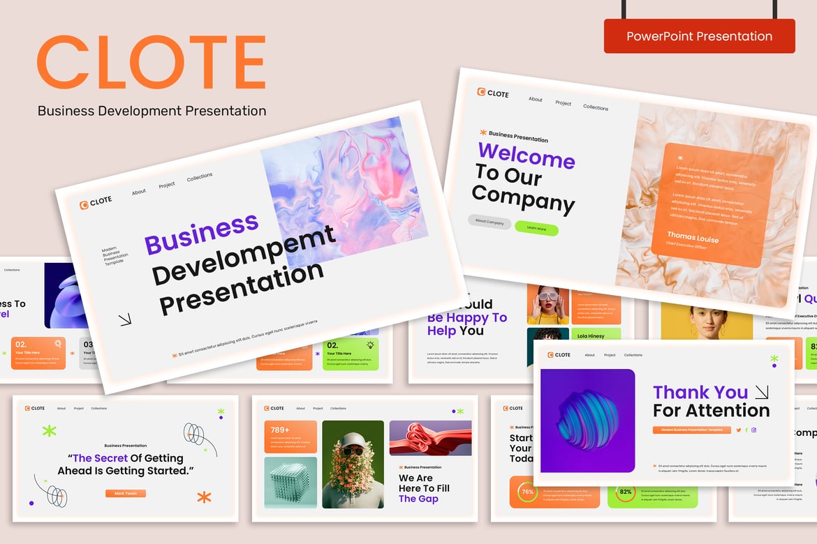 Template Powerpoint Pengembangan Bisnis Clote yang Menarik