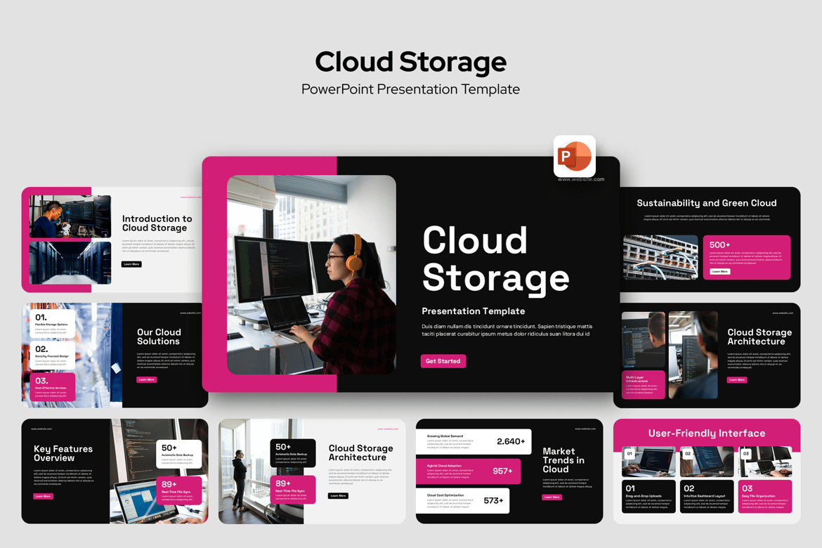 Template PowerPoint Penyimpanan Awan yang Profesional