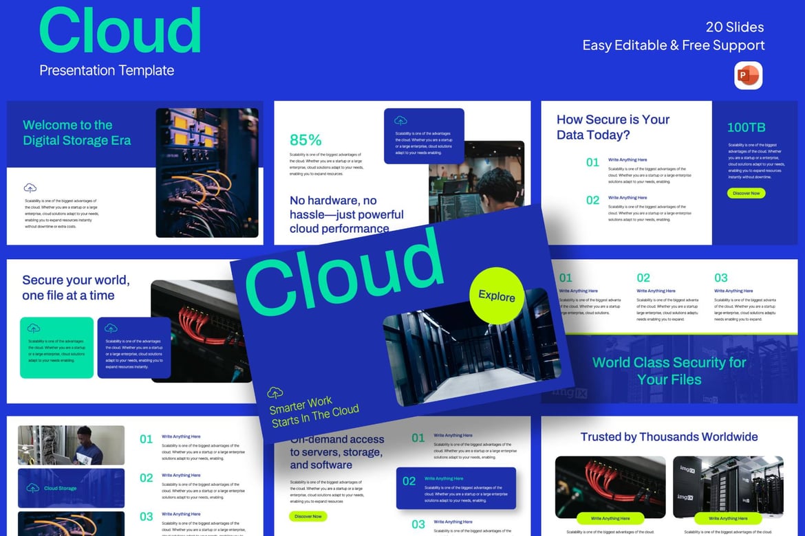 Template PowerPoint Penyimpanan Awan yang Menawan