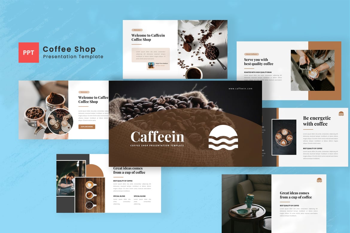 Template Presentasi PowerPoint Caffeein untuk Coffee Shop dan Resto