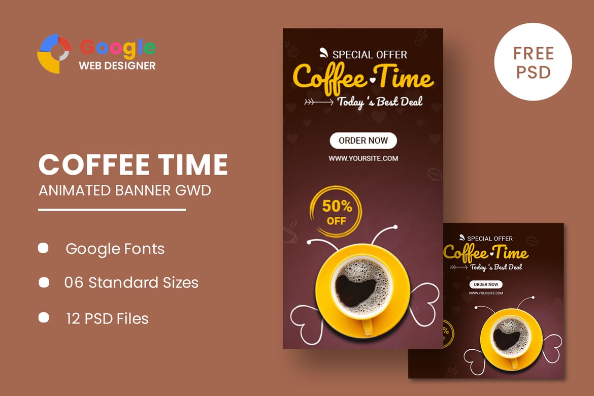 Template Web Banner Animasi Kopi untuk Google Web Designer