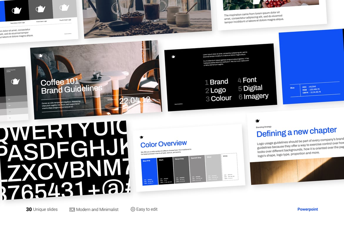 Template Presentasi PowerPoint Minimalis Biru-Hitam untuk Restoran