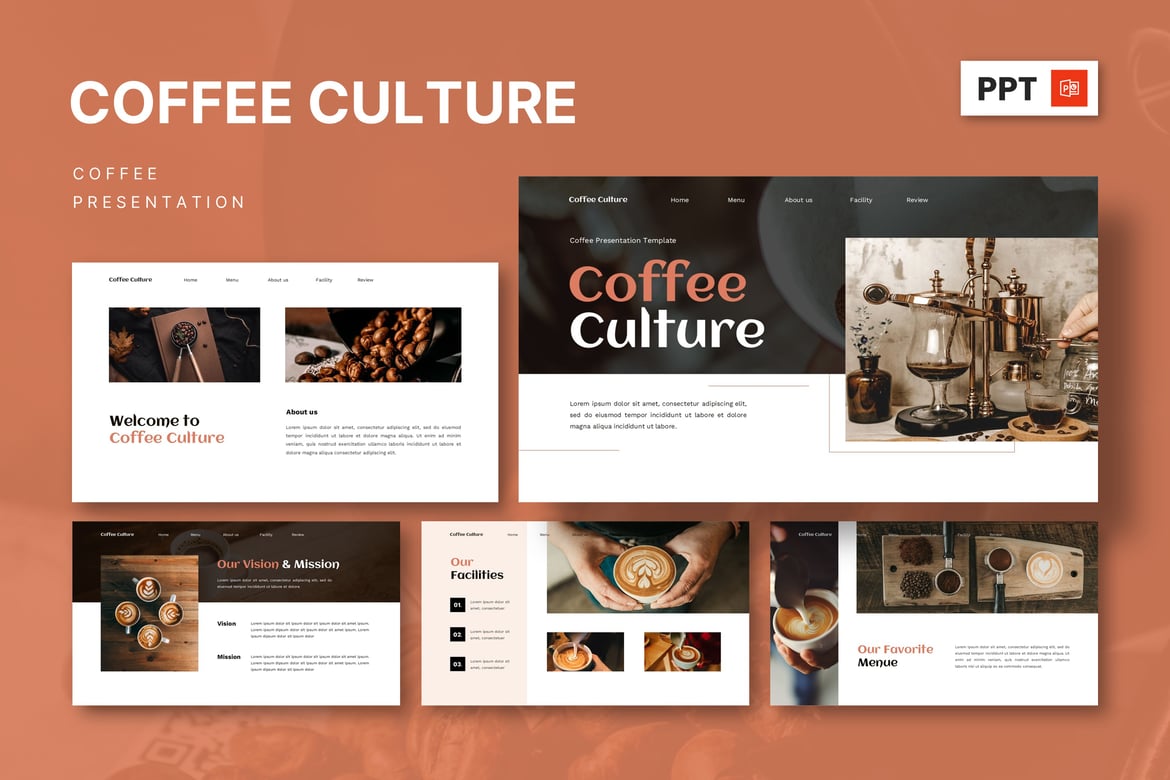 Template Presentasi Powerpoint Budaya Kopi yang Menarik