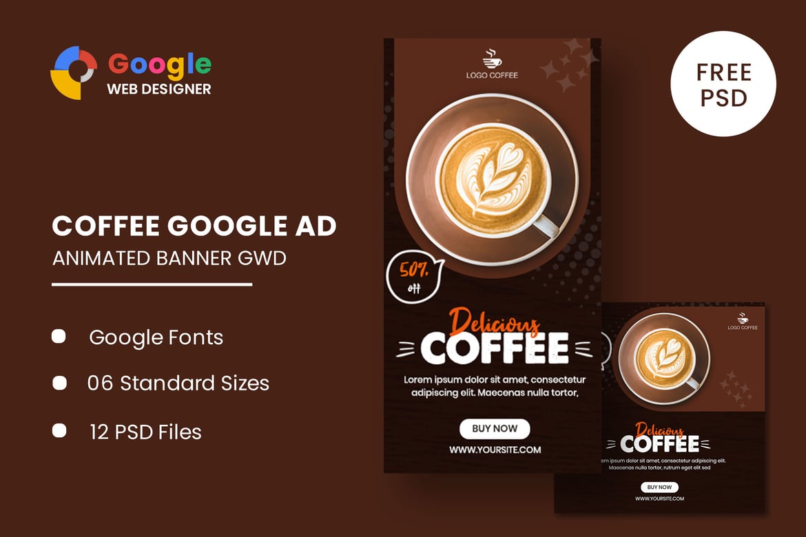 Template Banner Animasi Minuman Kopi untuk Google Web Designer