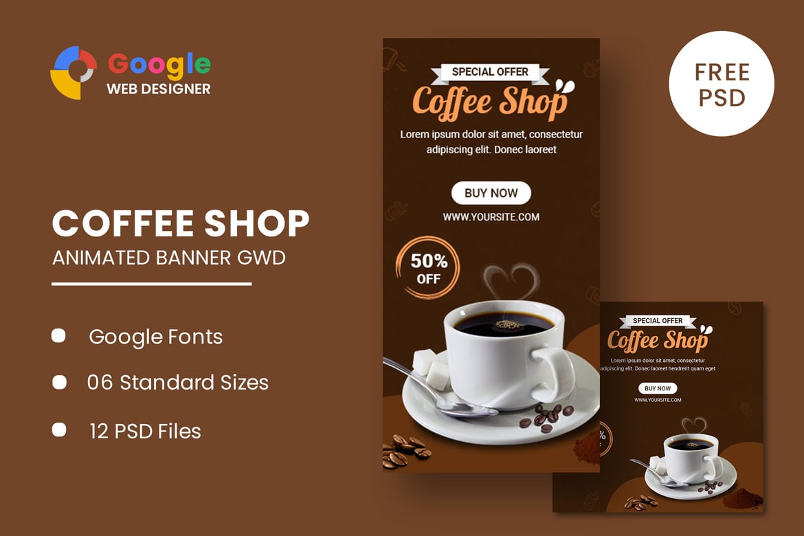 Template Website Spanduk Animasi untuk Kedai Kopi yang Menarik