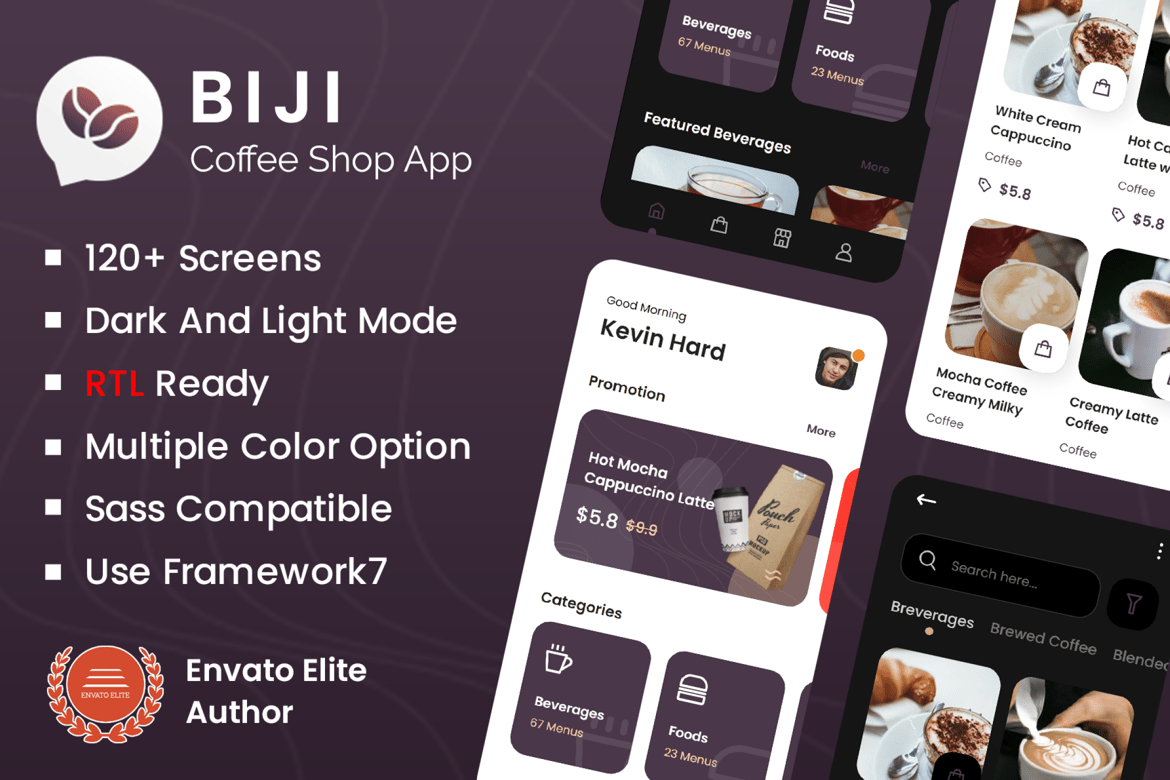 Template Website Aplikasi Mobile untuk Kedai Kopi Biji