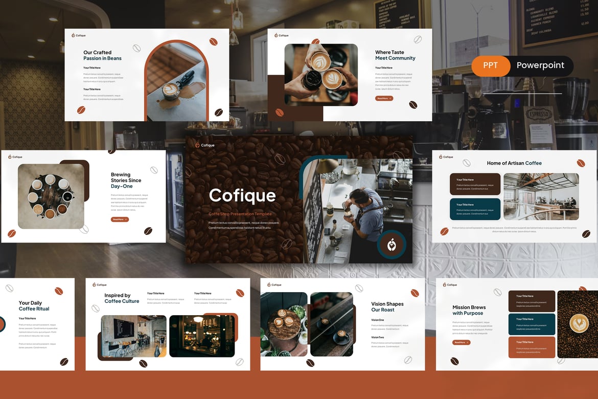Template Presentasi PowerPoint Cofique untuk Coffee Shop yang Menarik