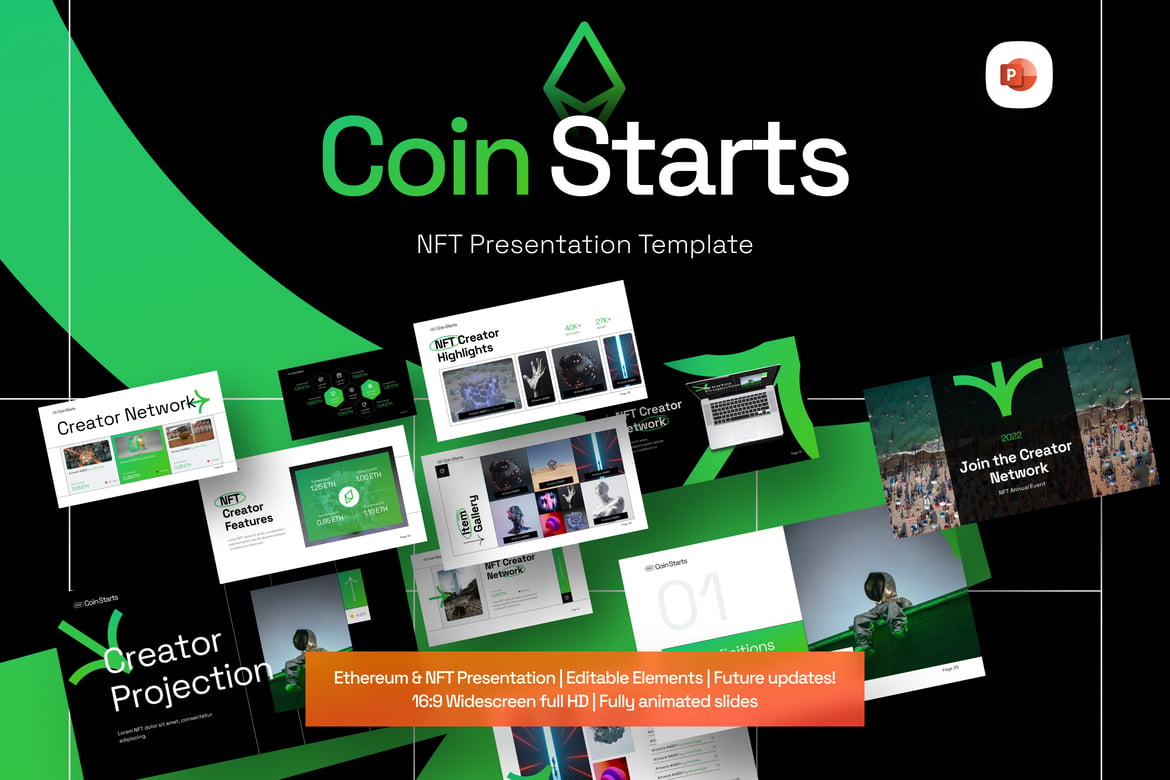 Template Presentasi PowerPoint NFT Coin Starts yang Menarik dan Profesional