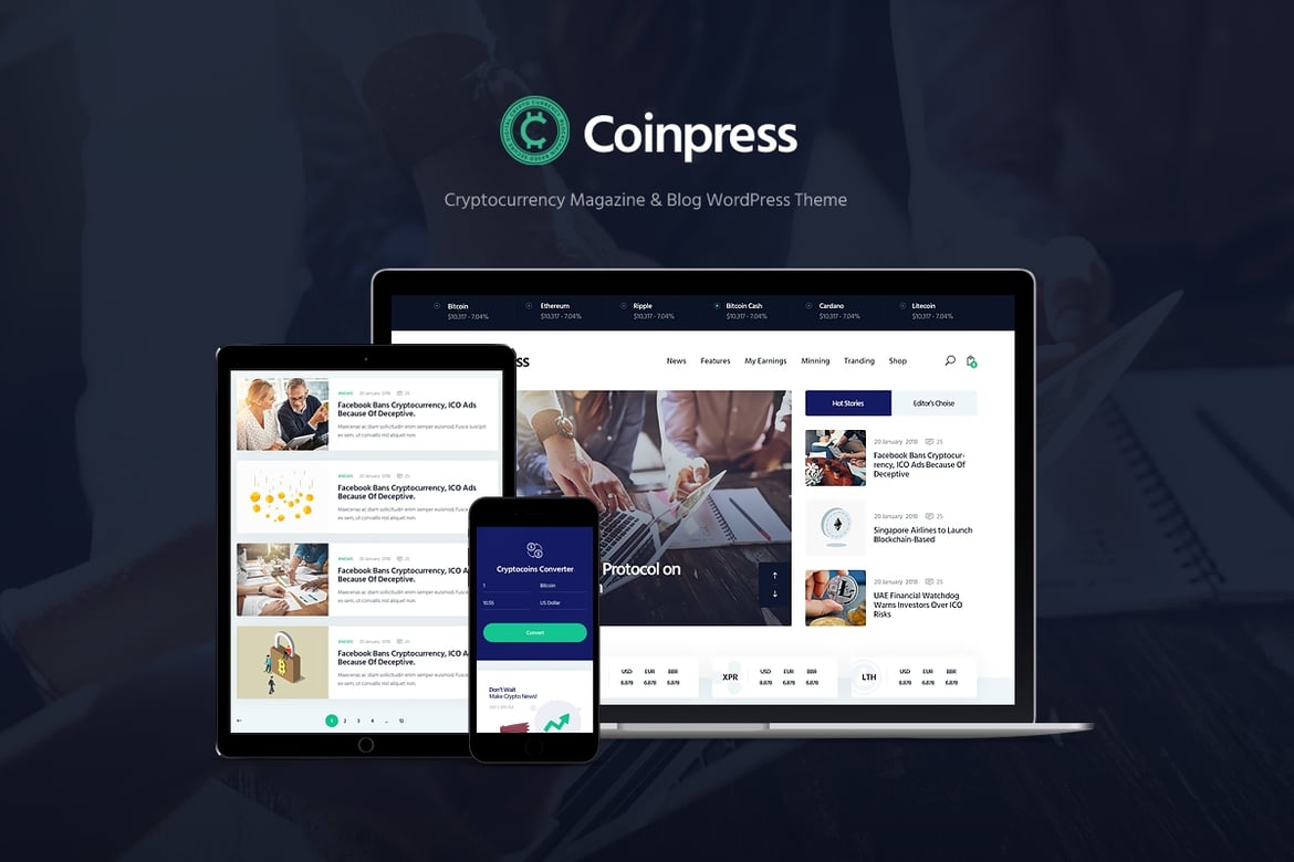 Tema WordPress Cryptocurrency Serbaguna: Coinpress 1.0