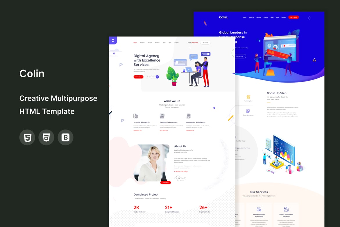 Colin - Template Website Kreatif Serbaguna untuk Digital Agency dan SAAS