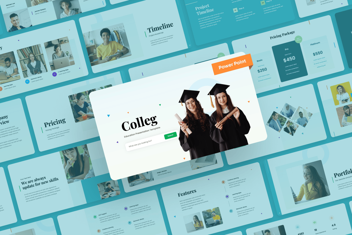 Template Presentasi PowerPoint Colleg untuk Pendidikan dan Kreativitas