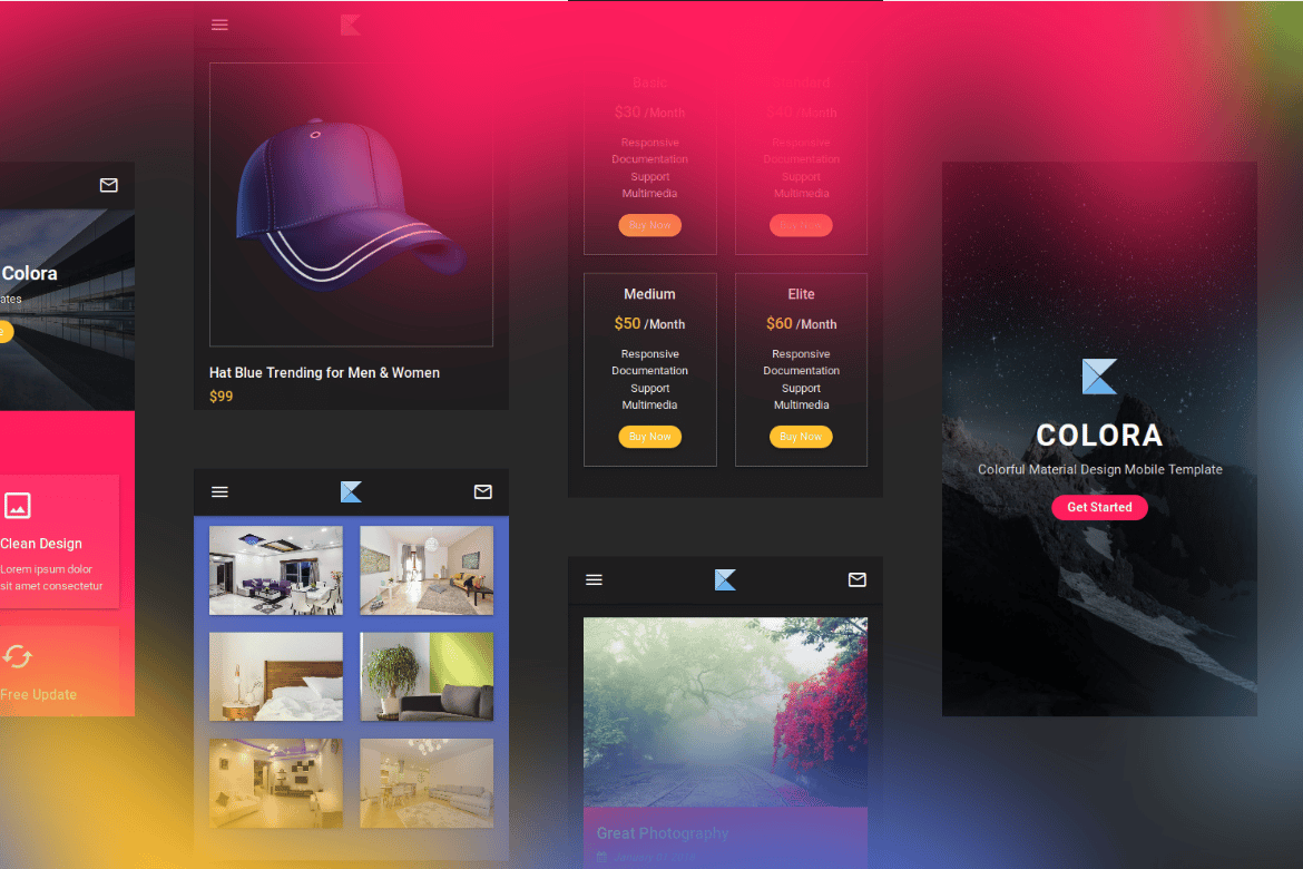 Colora - Template Web Mobile Desain Material yang Penuh Warna