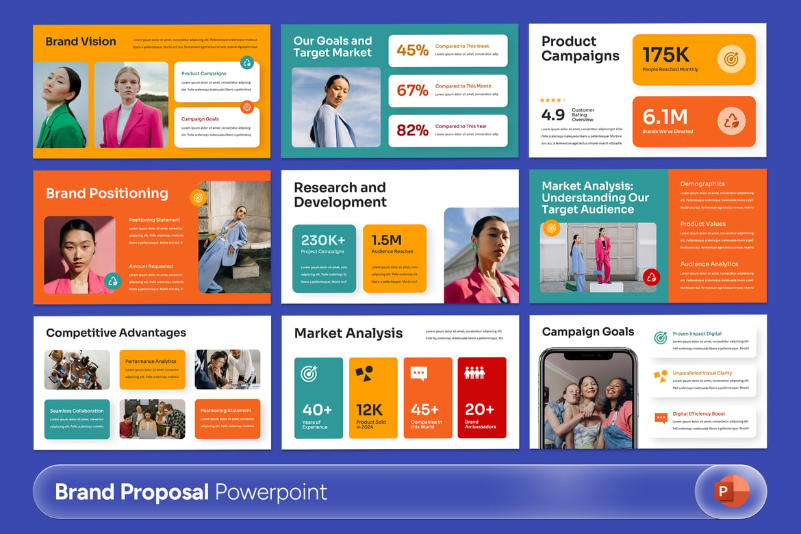 Template PowerPoint Proposal Merek yang Menarik dan Berwarna-warni