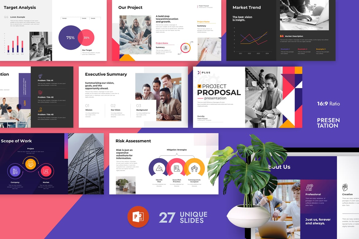 Template PowerPoint Proposal Proyek Berwarna yang Menarik