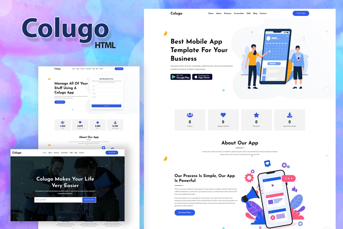Colugo - Template Website Landing Page untuk Aplikasi Mobile dan SaaS