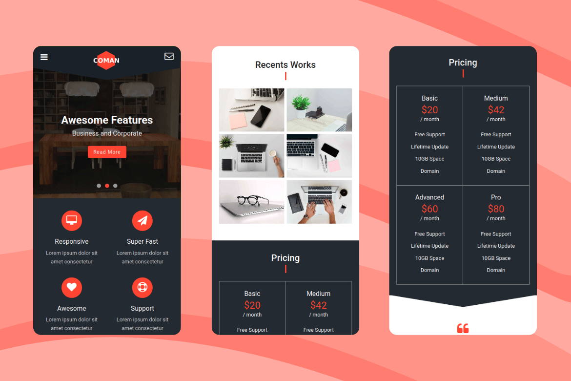 Coman - Template Web Kreatif untuk Mobile yang Menawan