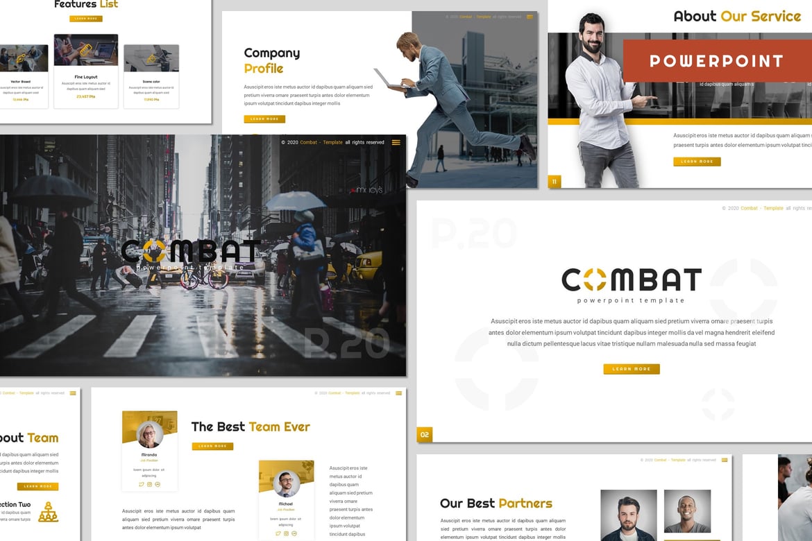 Template PowerPoint COMBAT - Solusi Presentasi Profesional Anda