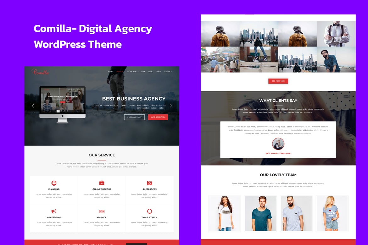Comilla - Tema WordPress Satu Halaman untuk Digital Agency yang Modern