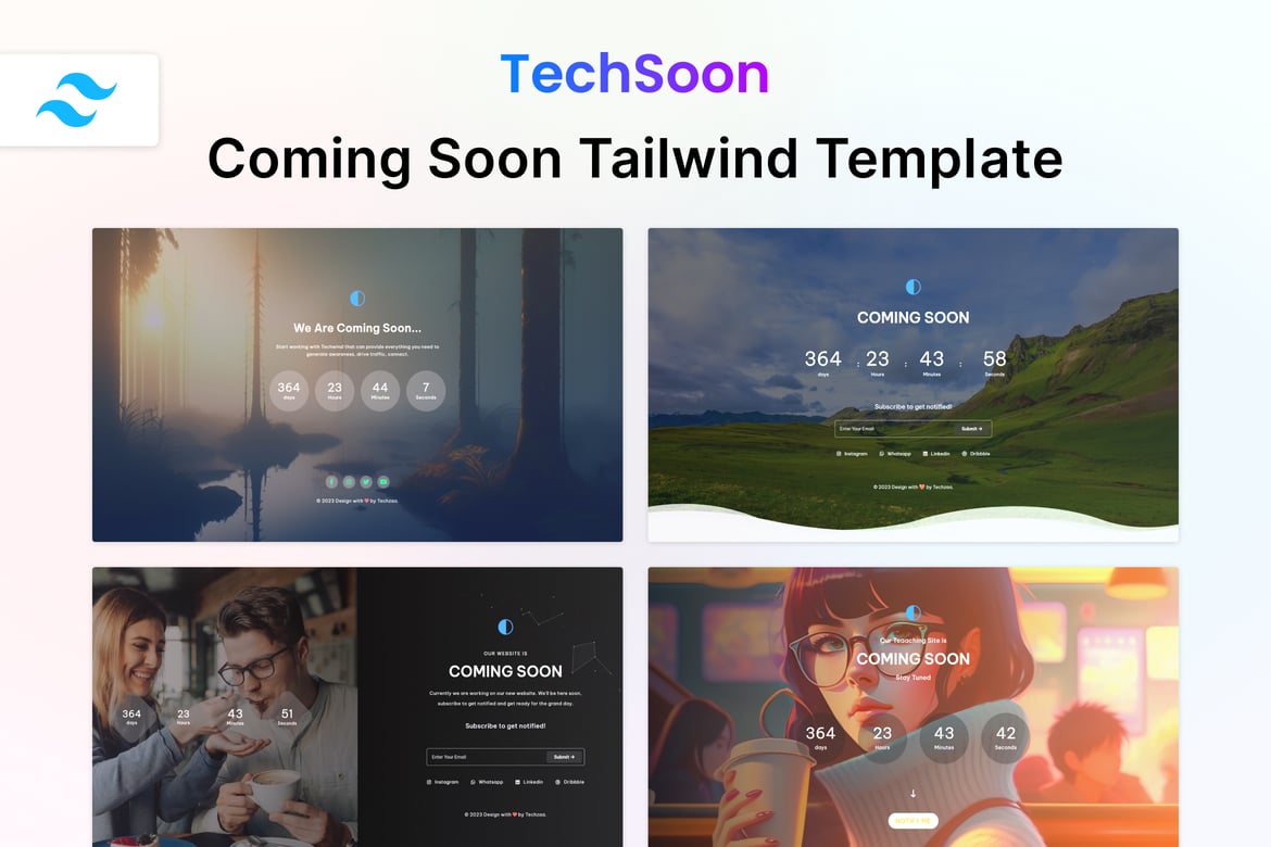 Template Website Coming Soon HTML Tailwind - Techsoon yang Menarik
