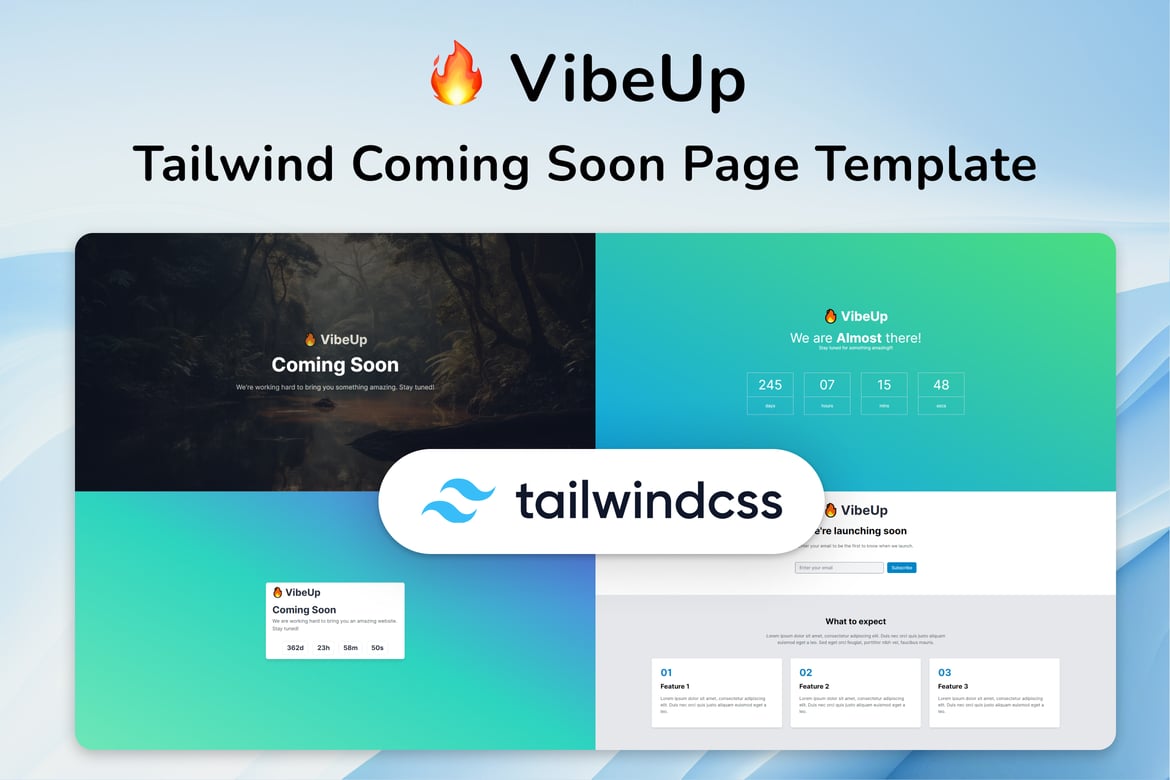 Template Web Coming Soon HTML Tailwind - VibeUp
