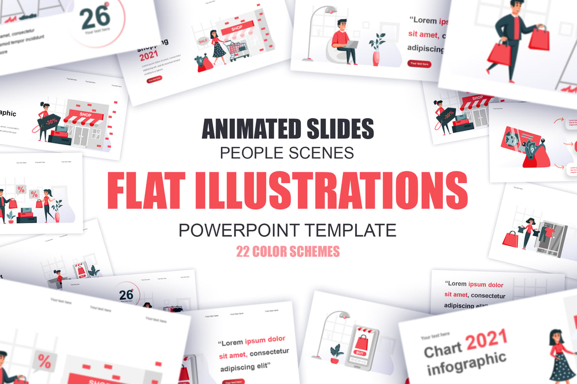 Template PowerPoint Ilustrasi Datar untuk Presentasi Bisnis