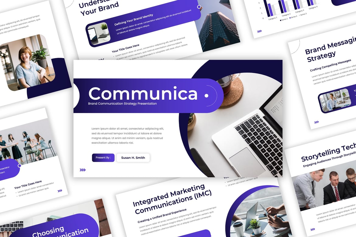 Template PowerPoint Komunikasi Merek - Communica yang Modern dan Kreatif