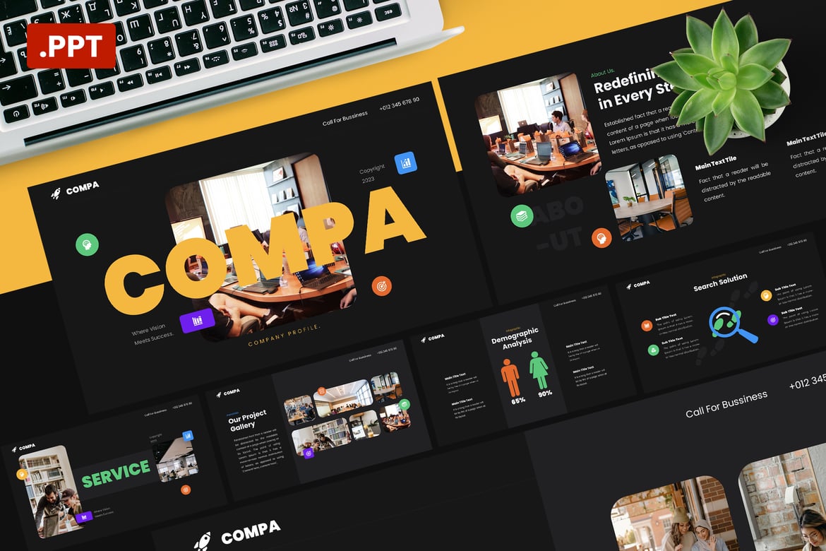 Template Presentasi PowerPoint Profil Perusahaan Compa yang Menarik