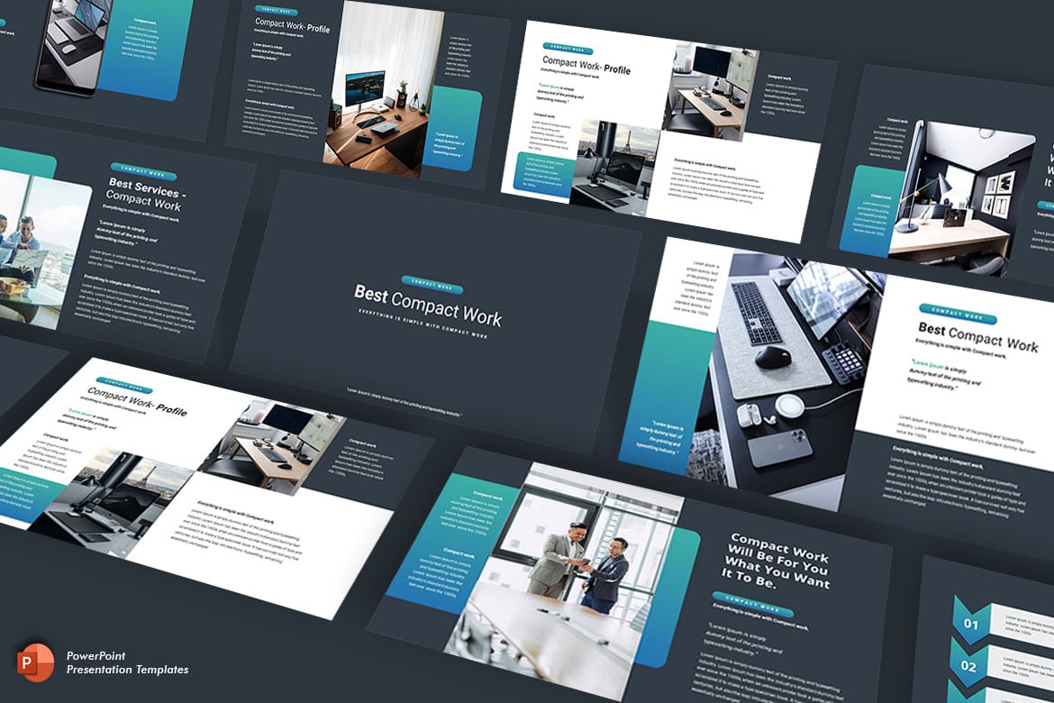 Template Presentasi PowerPoint Compact Work yang Modern dan Kreatif