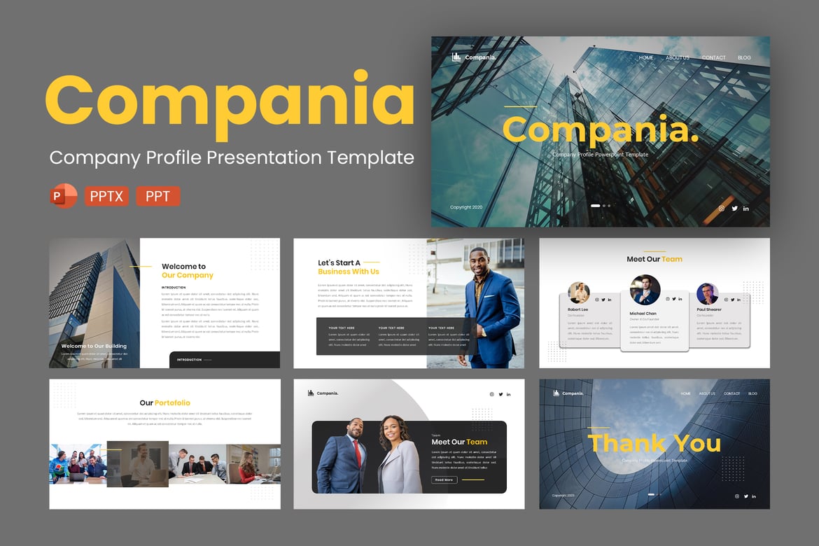 Template PowerPoint Profil Perusahaan Compania yang Modern dan Elegan