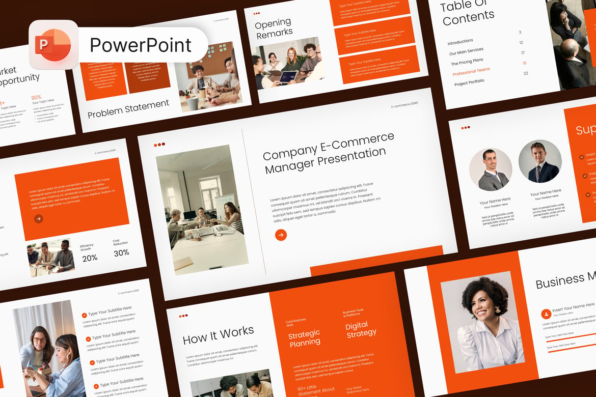 Template PowerPoint Manajer E-Commerce Perusahaan yang Menarik
