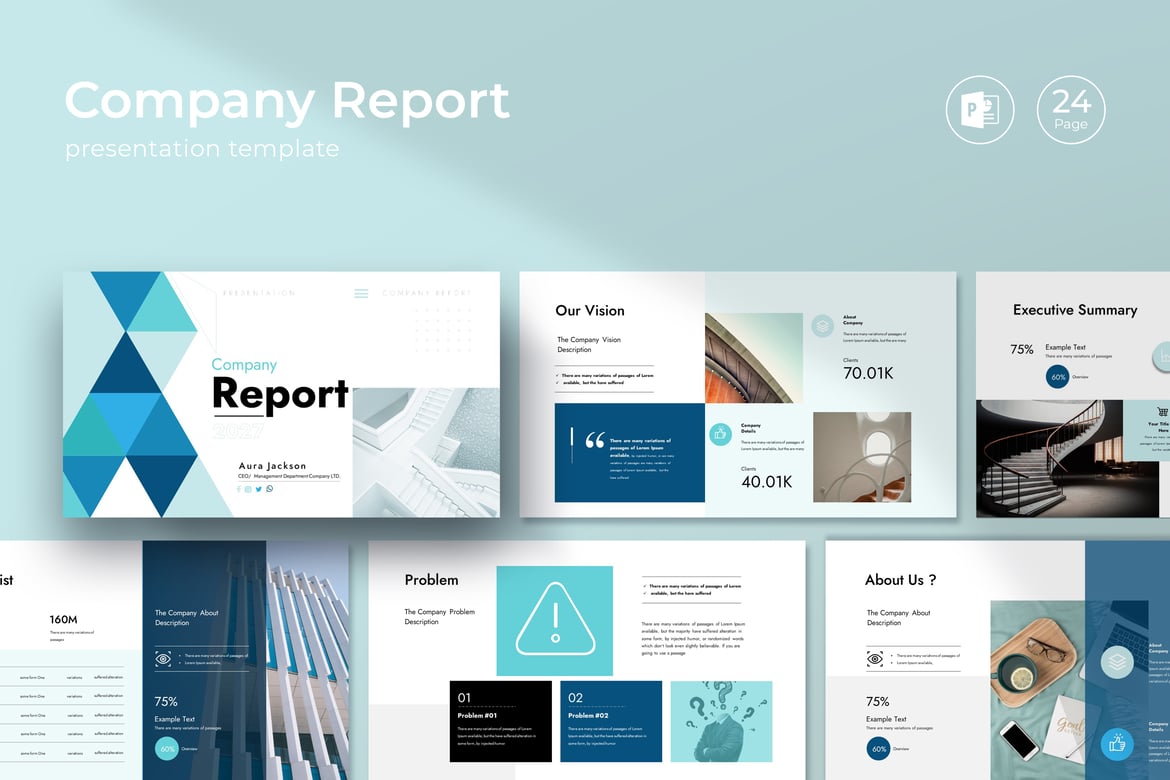 Template Presentasi PowerPoint Laporan Perusahaan yang Menarik