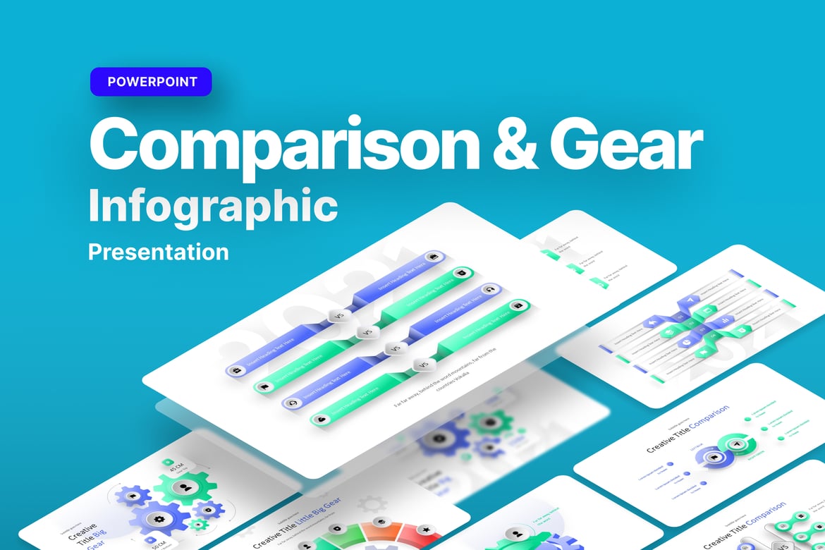 Template PowerPoint Infografis Perbandingan & Gear yang Menarik