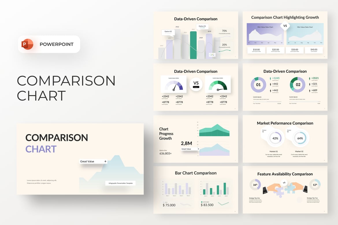 Template PowerPoint Grafik Perbandingan yang Modern dan Profesional
