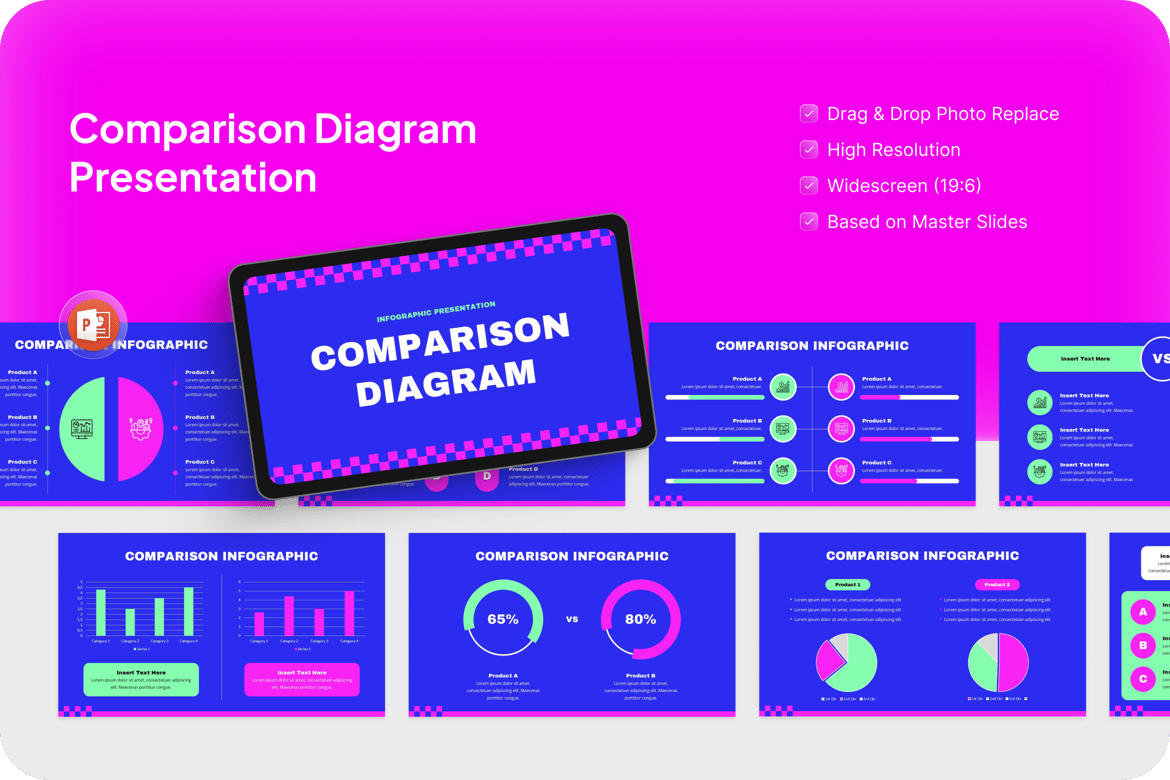 Template Presentasi PowerPoint Diagram Perbandingan yang Menarik
