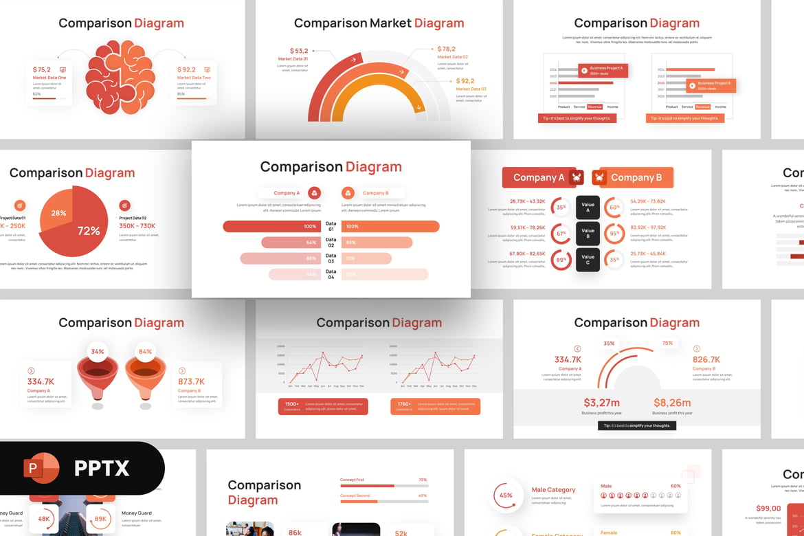 Template PowerPoint Diagram Perbandingan Modern yang Menarik